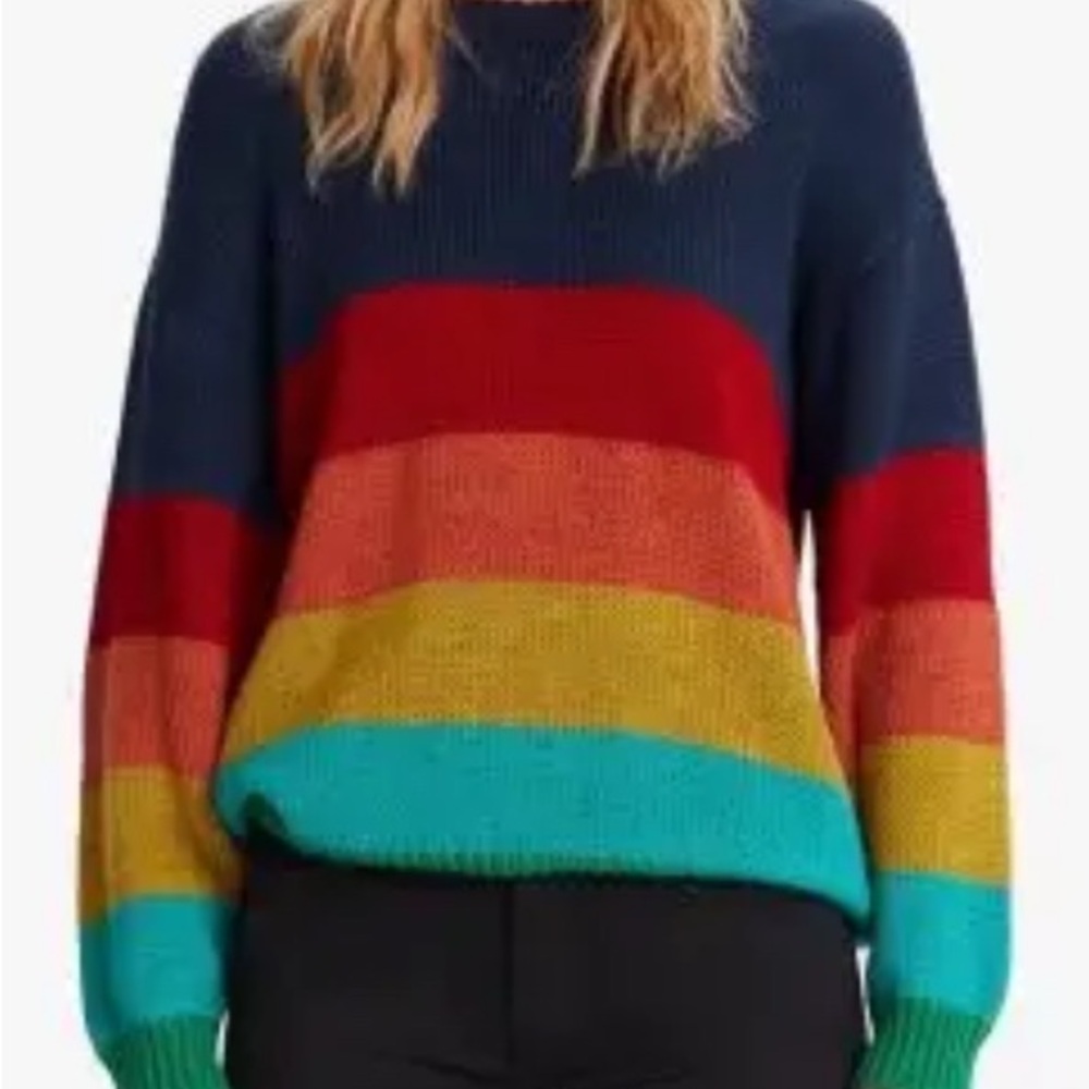 Mother Baby Alpaca Wool Blend Sweater Womens  Blue Rainbow Bohemian sz m